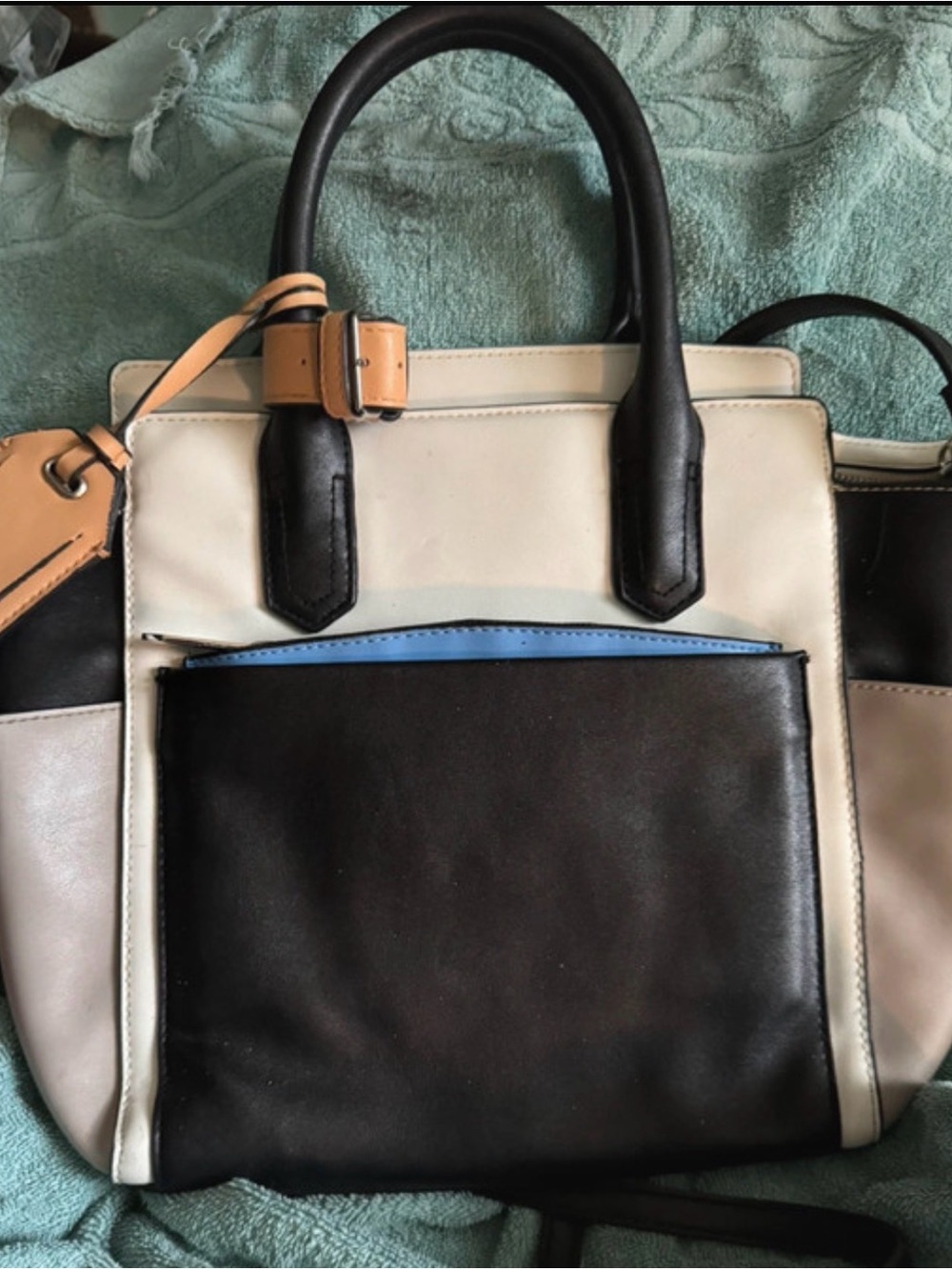 Reed Krakoff Colorblock Leather Tote in Black, Cream & Tan
